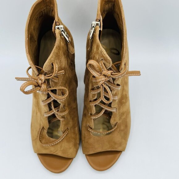 Sam Edelman Shoes Womens Size 6 M Brown Yvie Leather Booties Block Heels Lace Up - Picture 5 of 11